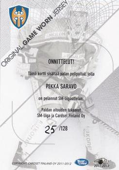 2011-12 Cardset Finland - Game Worn Jersey Exchange #NNO Pekka Saravo Back