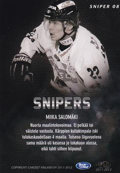 2011-12 Cardset Finland - Snipers #SN8 Miikka Salomäki Back