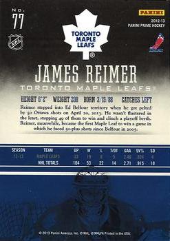 2012-13 Panini Prime #77 James Reimer Back