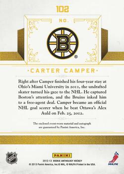 2012-13 Panini Rookie Anthology - Rookie Treasures Patch #102 Carter Camper Back