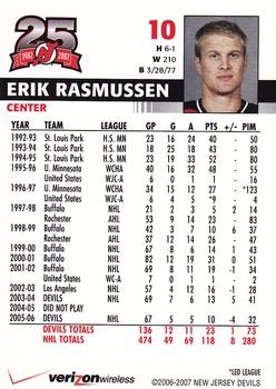 2006-07 25th Anniversary Captains' Series New Jersey Devils #NNO Erik Rasmussen Back