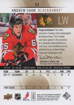 2012-13 SP Authentic - Limited Autographs #52 Andrew Shaw Back