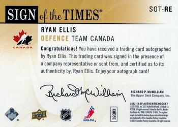 2012-13 SP Authentic - Sign of the Times #SOT-RE Ryan Ellis Back