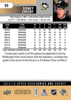 2013-14 Upper Deck #80 Sidney Crosby Back