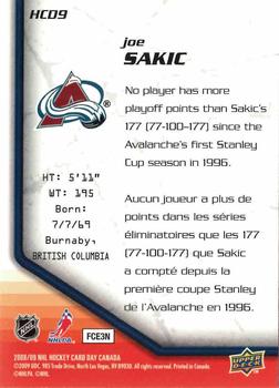 2009 Upper Deck National Hockey Card Day #HCD9 Joe Sakic Back