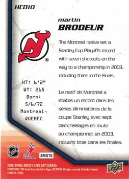 2009 Upper Deck National Hockey Card Day #HCD10 Martin Brodeur Back