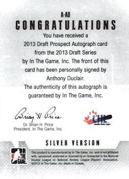 2012-13 In The Game Draft Prospects - Autographs Silver #A-AD Anthony Duclair Back