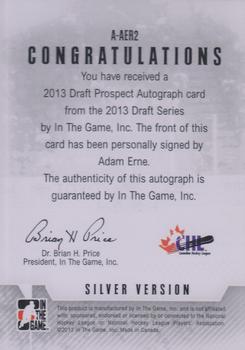 2012-13 In The Game Draft Prospects - Autographs Silver #A-AER2 Adam Erne Back