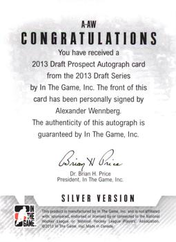 2012-13 In The Game Draft Prospects - Autographs Silver #A-AW Alexander Wennberg Back