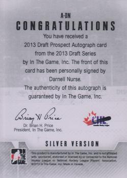 2012-13 In The Game Draft Prospects - Autographs Silver #A-DN Darnell Nurse Back
