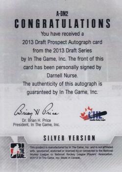 2012-13 In The Game Draft Prospects - Autographs Silver #A-DN2 Darnell Nurse Back