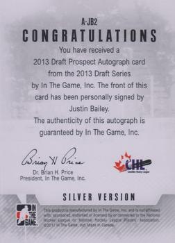 2012-13 In The Game Draft Prospects - Autographs Silver #A-JB2 Justin Bailey Back