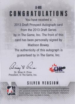 2012-13 In The Game Draft Prospects - Autographs Silver #A-MB Madison Bowey Back