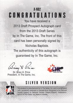 2012-13 In The Game Draft Prospects - Autographs Silver #A-NB2 Nicholas Baptiste Back