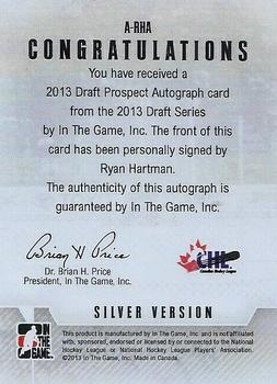2012-13 In The Game Draft Prospects - Autographs Silver #A-RHA Ryan Hartman Back