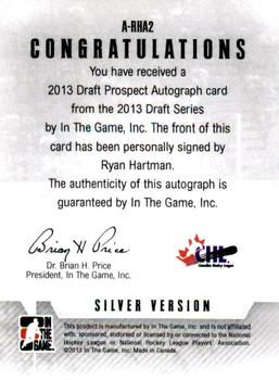 2012-13 In The Game Draft Prospects - Autographs Silver #A-RHA2 Ryan Hartman Back