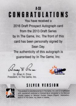 2012-13 In The Game Draft Prospects - Autographs Silver #A-SD Sean Day Back