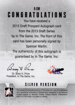 2012-13 In The Game Draft Prospects - Autographs Silver #A-SM Spencer Martin Back