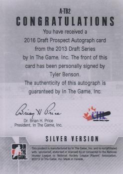 2012-13 In The Game Draft Prospects - Autographs Silver #A-TB2 Tyler Benson Back