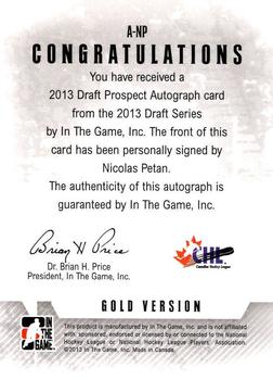 2012-13 In The Game Draft Prospects - Autographs Gold #A-NP Nicolas Petan Back