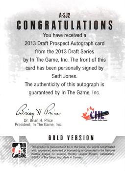 2012-13 In The Game Draft Prospects - Autographs Gold #A-SJ2 Seth Jones Back