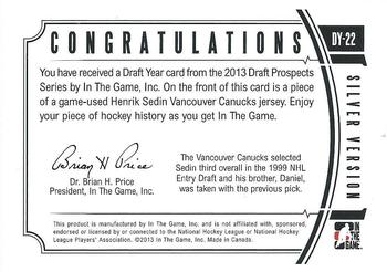 2012-13 In The Game Draft Prospects - Draft Year Silver #DY-22 Henrik Sedin Back