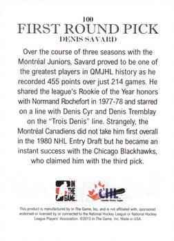 2012-13 In The Game Draft Prospects - Emerald #100 Denis Savard Back