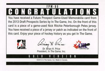 2012-13 In The Game Draft Prospects - Future Prospects Jerseys Gold #FPM-05 Nick Ritchie Back