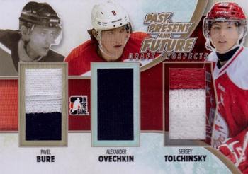 2012-13 In The Game Draft Prospects - Past, Present and Future Gold #PPF-01 Pavel Bure/Alexander Ovechkin/Sergey Tolchinsky Front