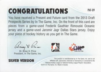 2012-13 In The Game Draft Prospects - Present and Future Silver #PAF-09 Jaromir Jagr/Frederik Gauthier Back