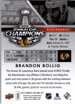 2013 Upper Deck Stanley Cup Champions Box Set #3 Brandon Bollig Back