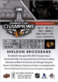 2013 Upper Deck Stanley Cup Champions Box Set #4 Sheldon Brookbank Back