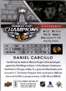 2013 Upper Deck Stanley Cup Champions Box Set #5 Daniel Carcillo Back