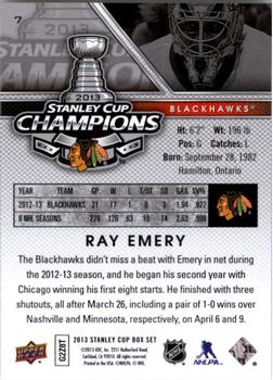 2013 Upper Deck Stanley Cup Champions Box Set #7 Ray Emery Back