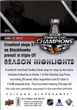 2013 Upper Deck Stanley Cup Champions Box Set #30 Corey Crawford Back
