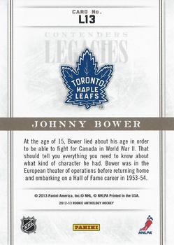 2012-13 Panini Rookie Anthology - Contenders Legacies #L13 Johnny Bower Back