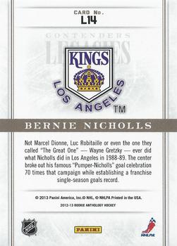 2012-13 Panini Rookie Anthology - Contenders Legacies #L14 Bernie Nicholls Back