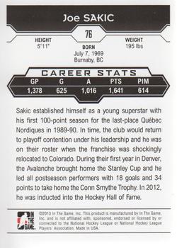 2013-14 In The Game Decades 1990s #76 Joe Sakic Back