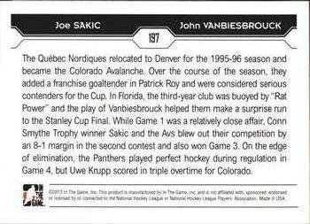 2013-14 In The Game Decades 1990s #197 Joe Sakic / John Vanbiesbrouck Back