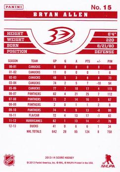 2013-14 Score - Red Back #15 Bryan Allen Back