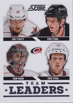 2013-14 Score - Red Back #555 Cam Ward / Eric Staal / Jiri Tlusty Front