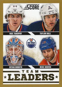 2013-14 Score - Gold #561 Devan Dubnyk / Mike Brown / Nail Yakupov / Taylor Hall Front