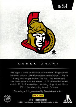 2013-14 Score - Hot Rookies Signatures #594 Derek Grant Back