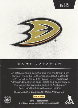 2013-14 Score - Hot Rookies Signatures #615 Sami Vatanen Back