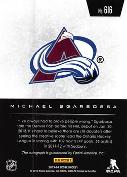 2013-14 Score - Hot Rookies Signatures #616 Michael Sgarbossa Back