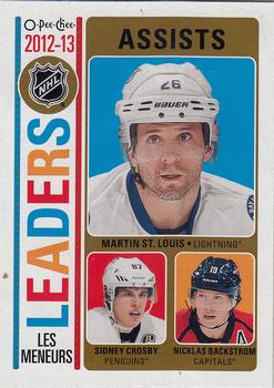 2013-14 O-Pee-Chee - League Leaders #LL-ASSISTS Martin St. Louis / Sidney Crosby / Nicklas Backstrom Front