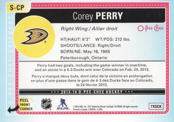 2013-14 O-Pee-Chee - Stickers #S-CP Corey Perry Back