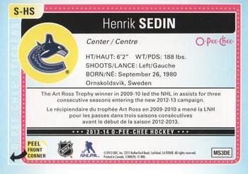 2013-14 O-Pee-Chee - Stickers #S-HS Henrik Sedin Back