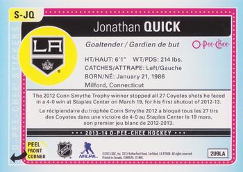 2013-14 O-Pee-Chee - Stickers #S-JQ Jonathan Quick Back