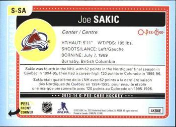 2013-14 O-Pee-Chee - Stickers #S-SA Joe Sakic Back
